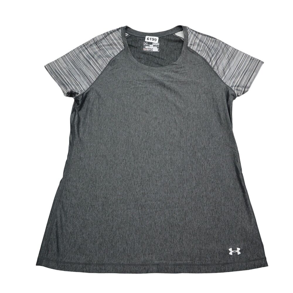 Under Armour Shirt Womens M Gray Fitted Heatgear Short Sleeve Casual Athletic T